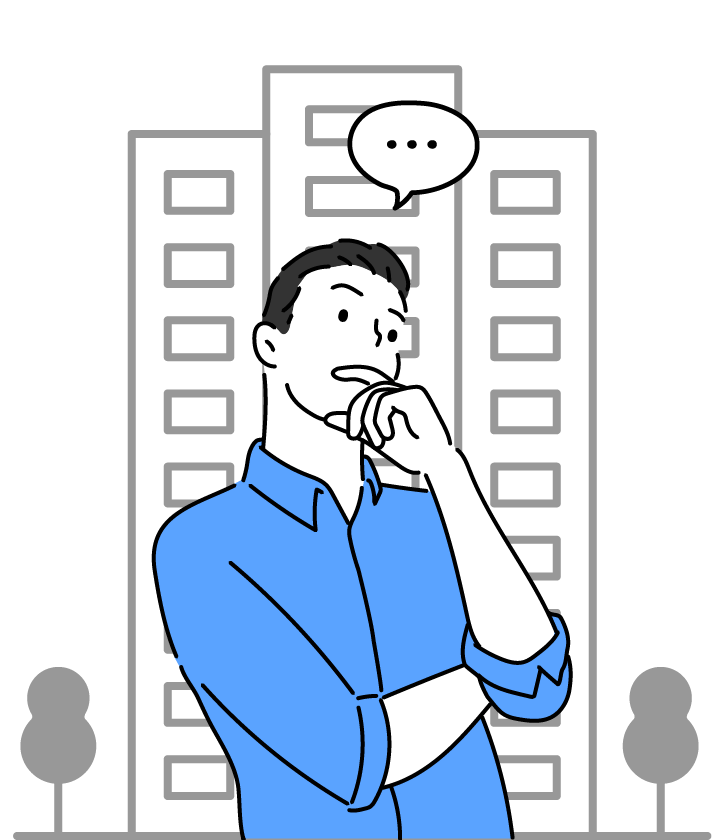 会社や法人などの受信契約について考えている男性のイラスト