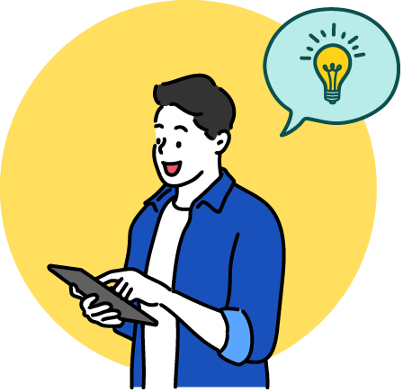 タブレットを持って手続きをしようとしている男性のイラスト